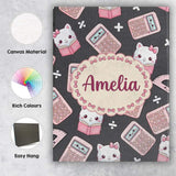 Personalised Name Cute Kawaii Maths Cat Custom  Modern Room Accent Elegant Feature Canvas Wall Art Print Decor Picture Ready to Hang