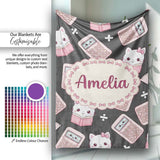Cute Kawaii Maths Cat Calculator Ruler Seamless Pattern Dark Grey  Personalised Custom Name Super Soft Fleece Blanket Bed Sofa Throw