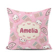 Custom Name Cute Kawaii Maths Cat Calculator Ruler Seamless Pink Square Filled Cushion Throw Pillow Sofa Bed Home Decor Zip Washable UK Made