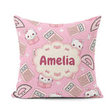 Custom Name Cute Kawaii Maths Cat Calculator Ruler Seamless Pink Square Filled Cushion Throw Pillow Sofa Bed Home Decor Zip Washable UK Made