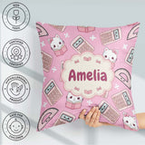 Custom Name Cute Kawaii Maths Cat Calculator Ruler Seamless Pink Square Filled Cushion Throw Pillow Sofa Bed Home Decor Zip Washable UK Made