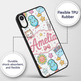 Cute Kawaii School Cat Books Stationery Seamless Custom Name Protective Phone Case Mobile Cover Durable Everyday Smartphone Shock Resistant