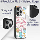 Cute Kawaii School Cat Books Stationery Seamless Custom Name Protective Phone Case Mobile Cover Durable Everyday Smartphone Shock Resistant