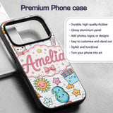 Cute Kawaii School Cat Books Stationery Seamless Custom Name Protective Phone Case Mobile Cover Durable Everyday Smartphone Shock Resistant