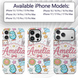 Cute Kawaii School Cat Books Stationery Seamless Custom Name Protective Phone Case Mobile Cover Durable Everyday Smartphone Shock Resistant