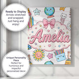 Personalised Name Cute Kawaii School Cat Custom  Unique Gift Idea Elegant Feature Canvas Wall Art Print Decor Picture Ready to Hang