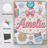 Personalised Name Cute Kawaii School Cat Custom  Unique Gift Idea Elegant Feature Canvas Wall Art Print Decor Picture Ready to Hang