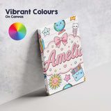 Personalised Name Cute Kawaii School Cat Custom  Unique Gift Idea Elegant Feature Canvas Wall Art Print Decor Picture Ready to Hang