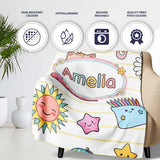 Cute Kawaii School Cat Books Stationery Pattern Yellow Lines Lovely  Personalised Custom Name Super Soft Fleece Blanket Bed Sofa Throw