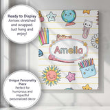 Personalised Name Cute Kawaii School Cat Custom  Unique Gift Idea Elegant Feature Canvas Wall Art Print Decor Picture Ready to Hang