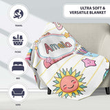 Cute Kawaii School Cat Books Stationery Pattern Yellow Lines Lovely  Personalised Custom Name Super Soft Fleece Blanket Bed Sofa Throw