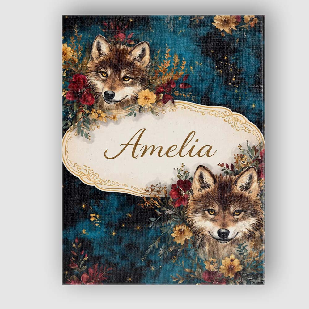 Personalised Name Wolf Head Floral Dark Forest Artistic Seamless Custom  Interior Canvas Wall Art Print Decor Picture Ready to Hang