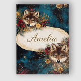 Personalised Name Wolf Head Floral Dark Forest Artistic Seamless Custom  Interior Canvas Wall Art Print Decor Picture Ready to Hang