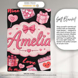 Cute Kawaii Valentine Love Hearts Gifts Seamless Pattern White  Personalised Custom Name Super Soft Fleece Blanket Bed Sofa Throw