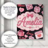 Personalised Name Cute Kawaii Valentine Custom  Modern Room Accent Elegant Feature Canvas Wall Art Print Decor Picture Ready to Hang