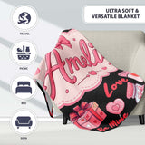 Cute Kawaii Valentine Love Hearts Gifts Seamless Pattern White  Personalised Custom Name Super Soft Fleece Blanket Bed Sofa Throw