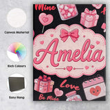 Personalised Name Cute Kawaii Valentine Custom  Modern Room Accent Elegant Feature Canvas Wall Art Print Decor Picture Ready to Hang