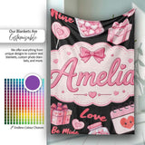 Cute Kawaii Valentine Love Hearts Gifts Seamless Pattern White  Personalised Custom Name Super Soft Fleece Blanket Bed Sofa Throw