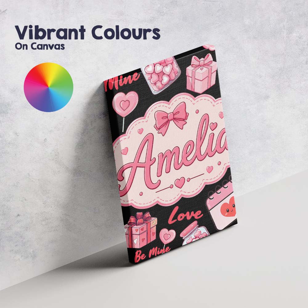 Personalised Name Cute Kawaii Valentine Custom  Modern Room Accent Elegant Feature Canvas Wall Art Print Decor Picture Ready to Hang