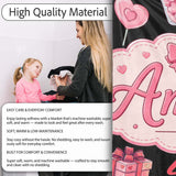Cute Kawaii Valentine Love Hearts Gifts Seamless Pattern White  Personalised Custom Name Super Soft Fleece Blanket Bed Sofa Throw
