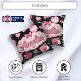 Custom Name Cute Kawaii Valentine Hearts Syringe Calendar Black Square Filled Cushion Throw Pillow Sofa Bed Home Decor Zip Washable UK Made