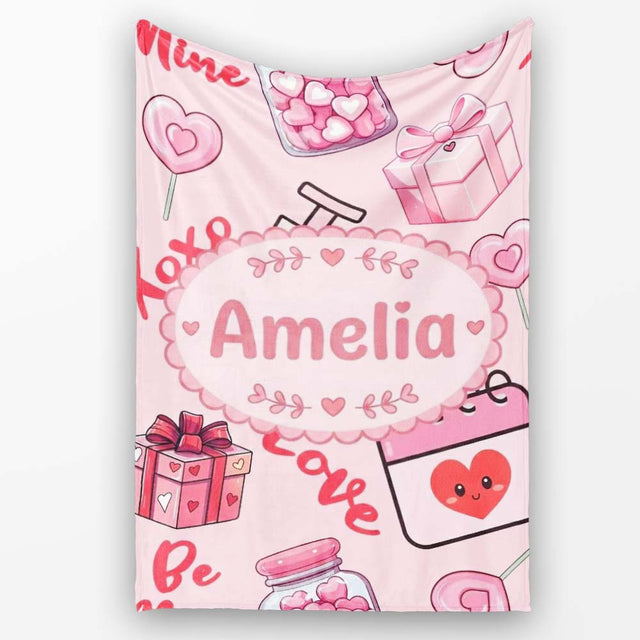 Cute Kawaii Valentine Love Hearts Syringe Gift Calendar Beige Lovely  Personalised Custom Name Super Soft Fleece Blanket Bed Sofa Throw
