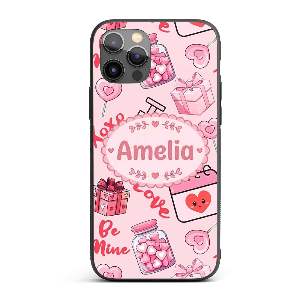Cute Kawaii Valentine Love Hearts Syringe Gift Custom Name Protective Phone Case Mobile Cover Durable Everyday Smartphone Shock Resistant