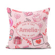 Custom Name Cute Kawaii Valentine Hearts Syringe Calendar Beige Square Filled Cushion Throw Pillow Sofa Bed Home Decor Zip Washable UK Made