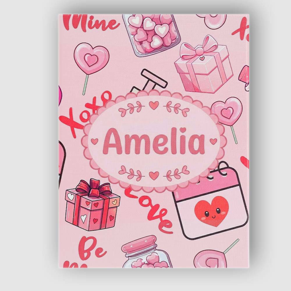 Personalised Name Cute Kawaii Valentine Custom  Modern Room Accent Elegant Feature Canvas Wall Art Print Decor Picture Ready to Hang