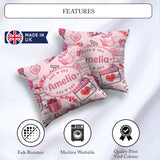 Custom Name Cute Kawaii Valentine Hearts Syringe Calendar Beige Square Filled Cushion Throw Pillow Sofa Bed Home Decor Zip Washable UK Made