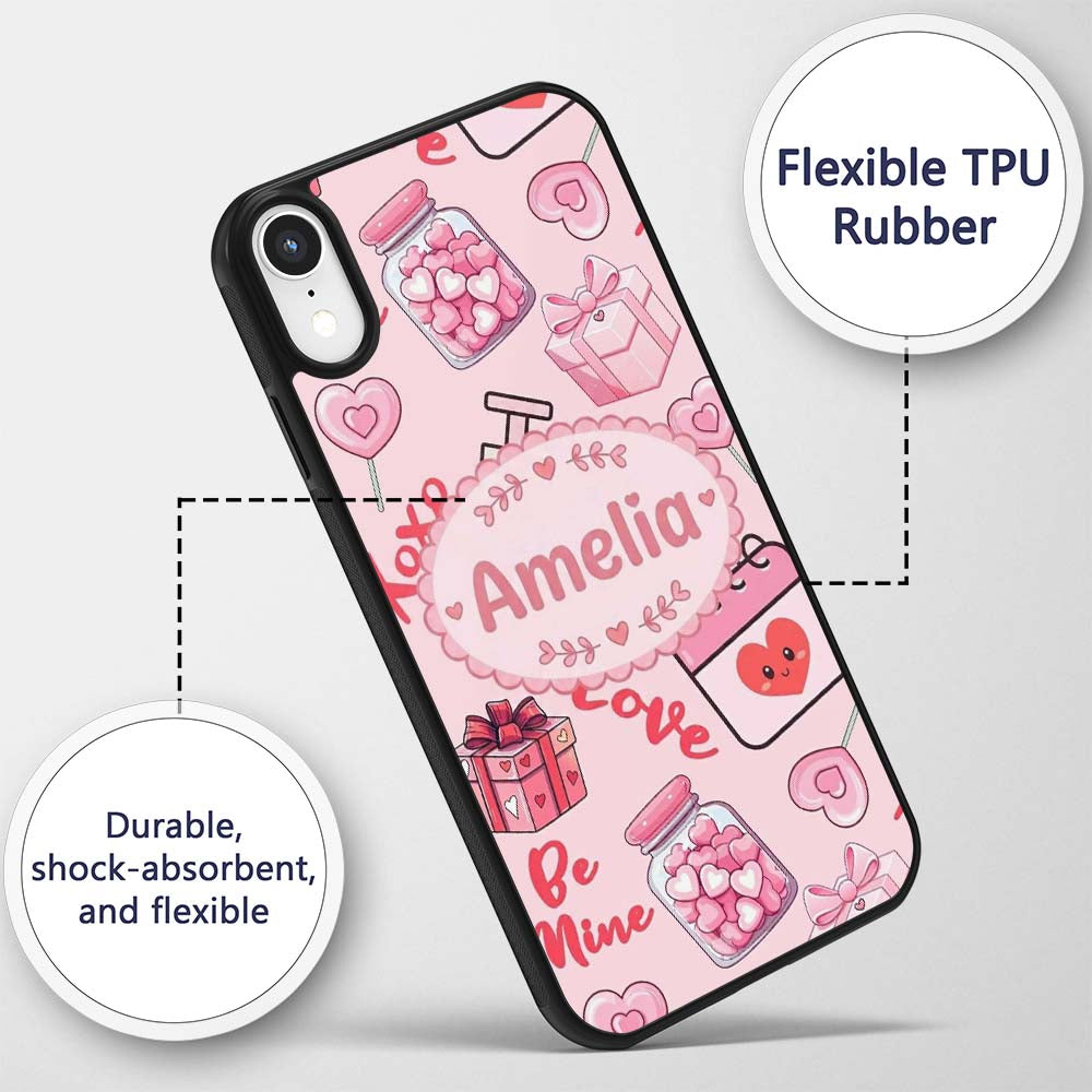 Cute Kawaii Valentine Love Hearts Syringe Gift Custom Name Protective Phone Case Mobile Cover Durable Everyday Smartphone Shock Resistant