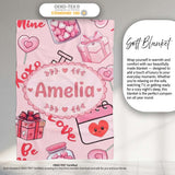Cute Kawaii Valentine Love Hearts Syringe Gift Calendar Beige Lovely  Personalised Custom Name Super Soft Fleece Blanket Bed Sofa Throw