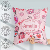 Custom Name Cute Kawaii Valentine Hearts Syringe Calendar Beige Square Filled Cushion Throw Pillow Sofa Bed Home Decor Zip Washable UK Made