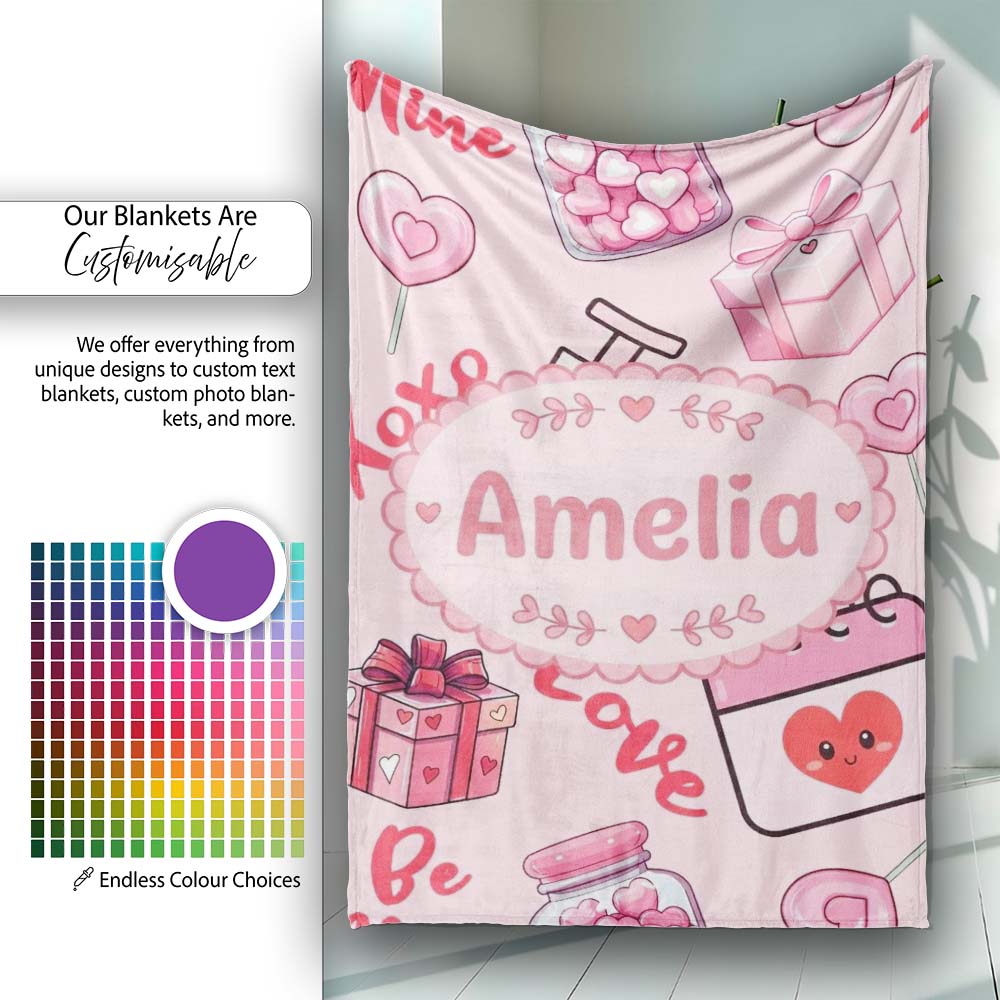 Cute Kawaii Valentine Love Hearts Syringe Gift Calendar Beige Lovely  Personalised Custom Name Super Soft Fleece Blanket Bed Sofa Throw