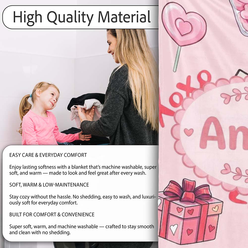 Cute Kawaii Valentine Love Hearts Syringe Gift Calendar Beige Lovely  Personalised Custom Name Super Soft Fleece Blanket Bed Sofa Throw