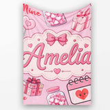 Cute Kawaii Valentine Love Hearts Syringe Gift Calendar Blush Pink  Personalised Custom Name Super Soft Fleece Blanket Bed Sofa Throw