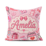 Custom Name Kawaii Valentine Hearts Syringe Calendar Blush Pink Square Filled Cushion Throw Pillow Sofa Bed Home Decor Zip Washable UK Made