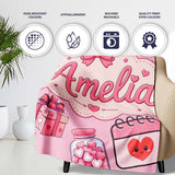 Cute Kawaii Valentine Love Hearts Syringe Gift Calendar Blush Pink  Personalised Custom Name Super Soft Fleece Blanket Bed Sofa Throw
