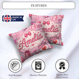 Custom Name Kawaii Valentine Hearts Syringe Calendar Blush Pink Square Filled Cushion Throw Pillow Sofa Bed Home Decor Zip Washable UK Made