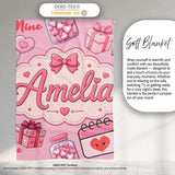 Cute Kawaii Valentine Love Hearts Syringe Gift Calendar Blush Pink  Personalised Custom Name Super Soft Fleece Blanket Bed Sofa Throw