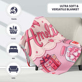 Cute Kawaii Valentine Love Hearts Syringe Gift Calendar Blush Pink  Personalised Custom Name Super Soft Fleece Blanket Bed Sofa Throw