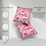 Custom Name Kawaii Valentine Hearts Syringe Calendar Blush Pink Square Filled Cushion Throw Pillow Sofa Bed Home Decor Zip Washable UK Made