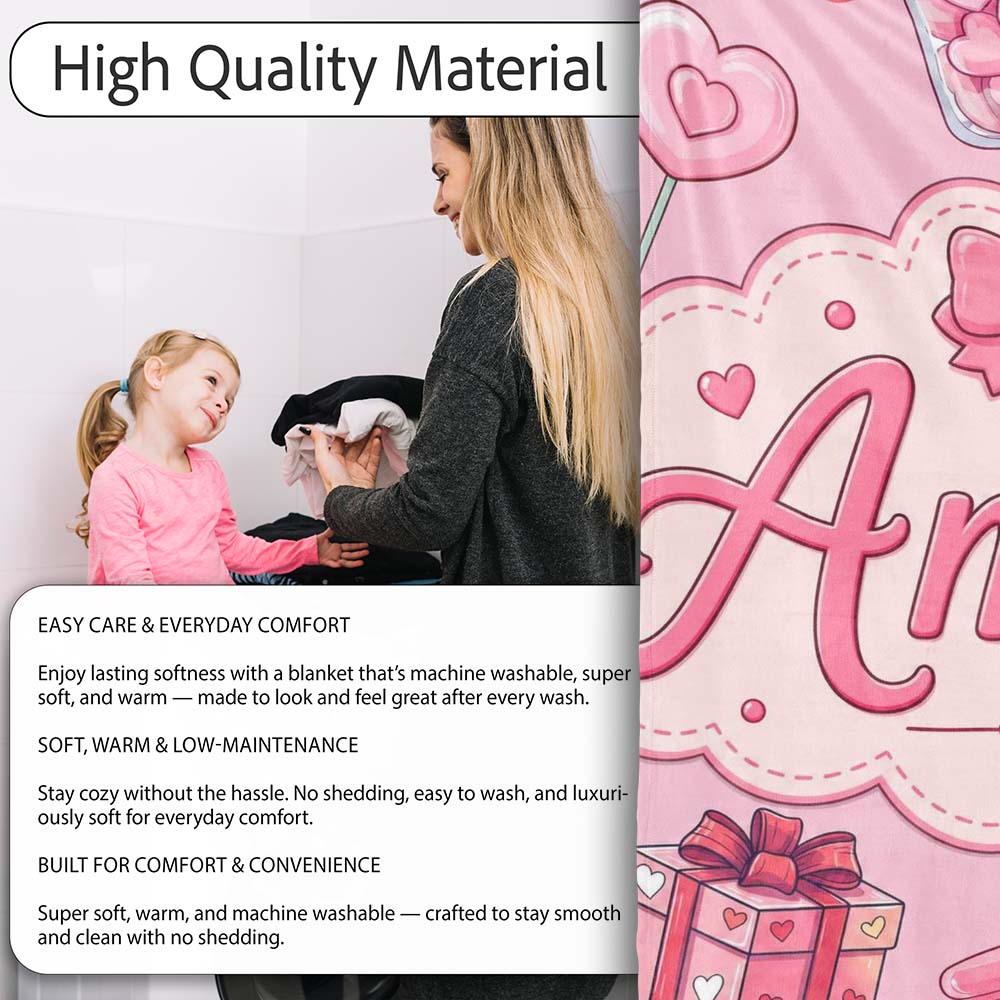 Cute Kawaii Valentine Love Hearts Syringe Gift Calendar Blush Pink  Personalised Custom Name Super Soft Fleece Blanket Bed Sofa Throw