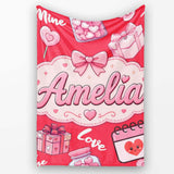 Cute Kawaii Valentine Love Hearts Syringe Gift Calendar Pattern Red  Personalised Custom Name Super Soft Fleece Blanket Bed Sofa Throw