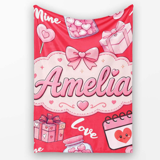 Cute Kawaii Valentine Love Hearts Syringe Gift Calendar Pattern Red  Personalised Custom Name Super Soft Fleece Blanket Bed Sofa Throw