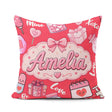 Custom Name Kawaii Valentine Hearts Syringe Calendar Pattern Red Square Filled Cushion Throw Pillow Sofa Bed Home Decor Zip Washable UK Made