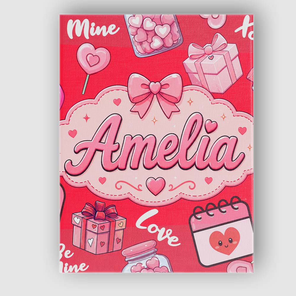 Personalised Name Cute Kawaii Valentine Custom  Modern Room Accent Elegant Feature Canvas Wall Art Print Decor Picture Ready to Hang
