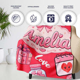 Cute Kawaii Valentine Love Hearts Syringe Gift Calendar Pattern Red  Personalised Custom Name Super Soft Fleece Blanket Bed Sofa Throw