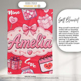 Cute Kawaii Valentine Love Hearts Syringe Gift Calendar Pattern Red  Personalised Custom Name Super Soft Fleece Blanket Bed Sofa Throw