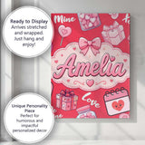 Personalised Name Cute Kawaii Valentine Custom  Modern Room Accent Elegant Feature Canvas Wall Art Print Decor Picture Ready to Hang